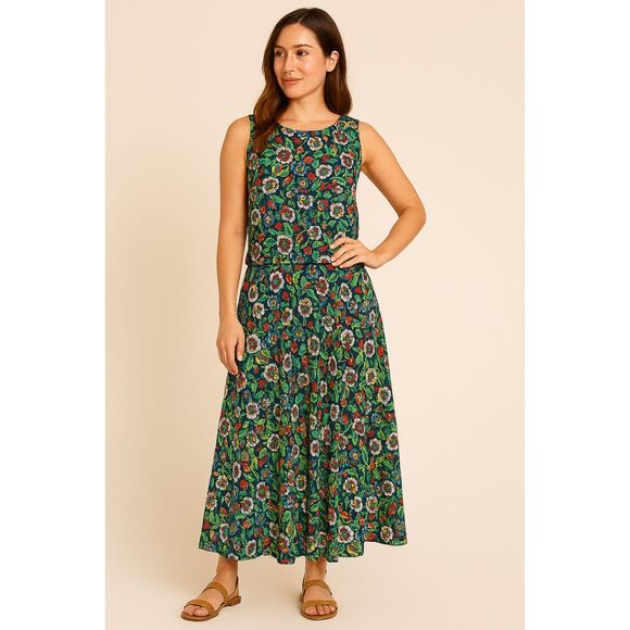 Vintage Ms Chaus Green Floral Boho 2 Piece Casual Top and Skirt Set Size 8 - Picture 1 of 11